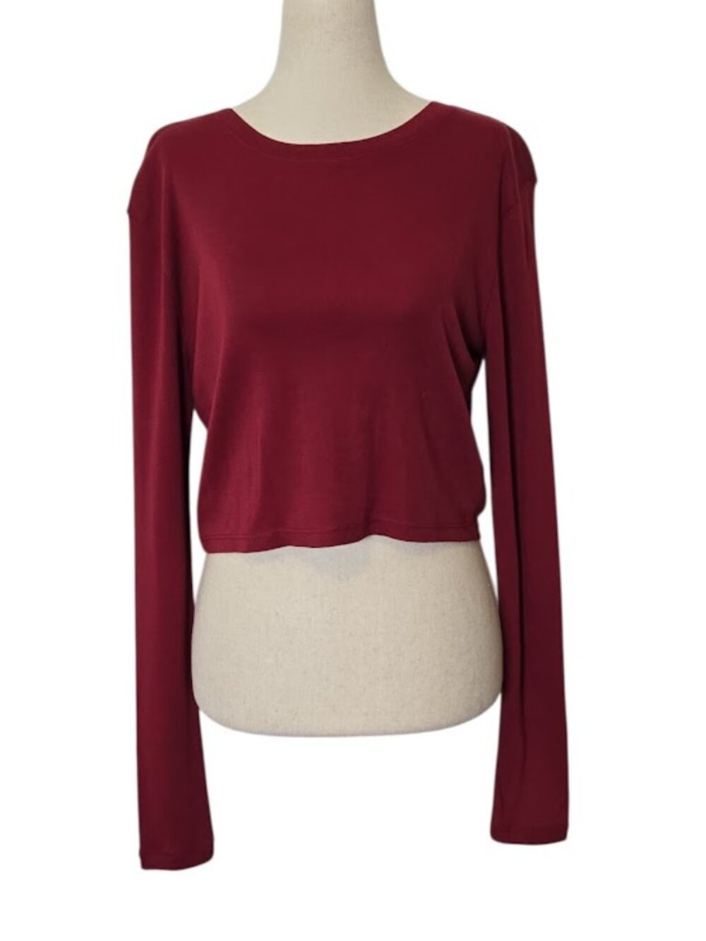 ABOUND Women's M Burgundy Long Sleeve Cotton Modal Cropped Knit Top NWOT